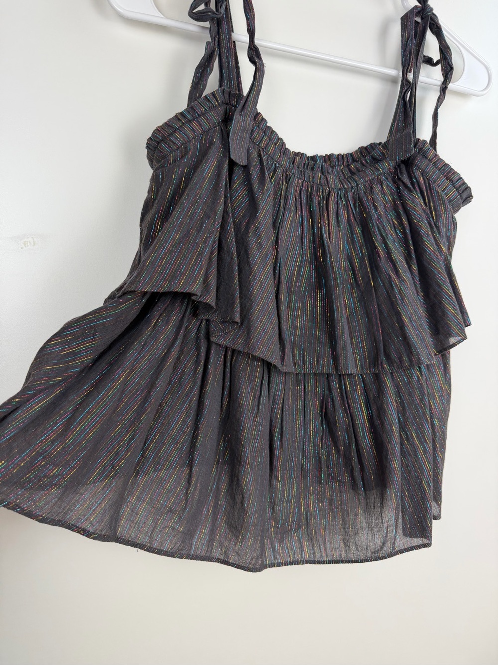 La Vie Rebecca Taylor Lurex Metallic Stripe Tie-Shoulder Tier Top Size Medium - Picture 9 of 13